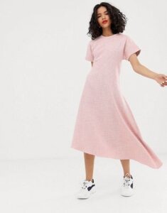 ASOS WHITE pink textured short sleeved midi dress