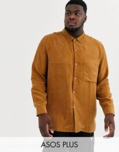 ASOS WHITE Plus regular fit shirt in camel-Brown