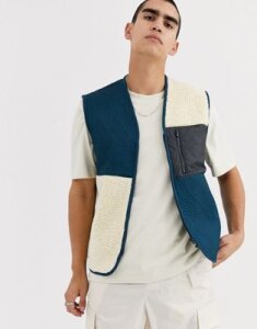 ASOS WHITE vest in borg & quilted pattern-Blue