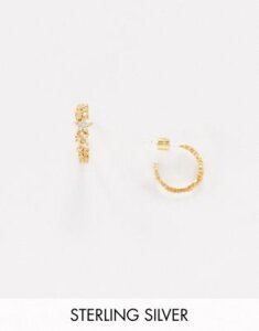 Astrid & Miyu sterling silver 18K gold plated cubic zirconia embellished huggie hoop earrings