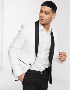 Avail London skinny fit tuxedo jacket in white