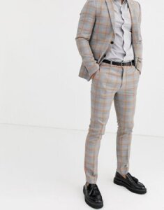 Avail London suit pants in gray prince of wales check