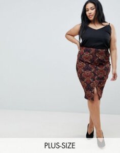 AX Paris Plus printed midi skirt with split-Multi