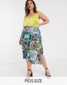 AX Paris Plus step hem midi skirt in patchwork floral-Multi