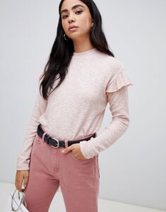 B.Young Ruffle Shoulder Sweater-Pink