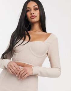 Band Of Stars bandage corset detail crop top two-piece in biscuit-Brown