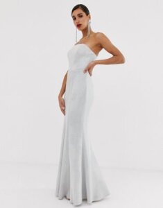 Bariano strapless fishtail gown with detachable skirt detail in silver glitter