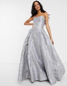 Bariano sweetheart neck prom dress in frosty gray