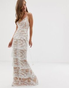 Bariano tiered contrast lace maxi dress in white