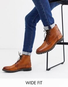 Base London Wide Fit Callahan lace up boots in washed tan