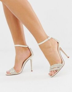 Be Mine Bridal Glimmer ivory satin embellished stiletto heeled sandals-White