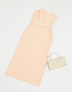 Bec & Bridge ruby asymmetrical bodycon midi dress in peach-Pink