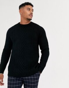 Bershka cable knit sweater in black