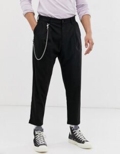 Bershka carrot fit pants with chain in black