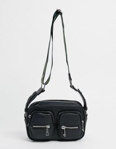Bershka faux-leather bag with fire graphic straps in black