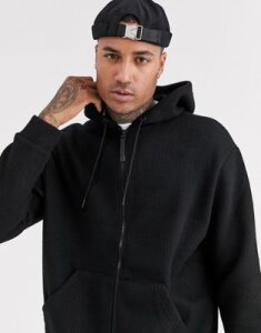 Bershka knitted zip through hoodie in black
