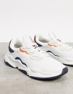 Bershka sneakers in white with orange and navy detailing