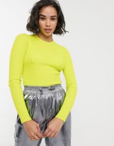 Bershka vertical ribbed fitted sweater in lime green