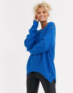 Blend She Summi button shoulder chevron knit sweater-Blue
