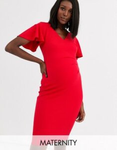 Blume Maternity wrap front midi jersey dress with cap sleeve in red