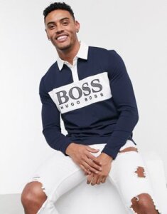 BOSS Athleisure Plisy rugby polo in navy
