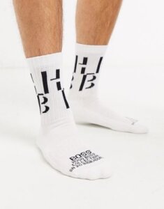 BOSS bodywear HB icon rib socks in white