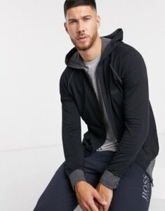 BOSS bodywear logo zip through hoodie in black
