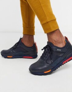 BOSS Parkour transluscent mesh sneakers in navy