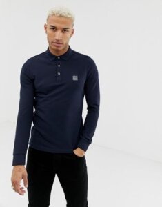 BOSS Passerby slim fit long sleeve logo polo in navy