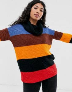 Brave Soul athens roll neck block stripe sweater-Multi
