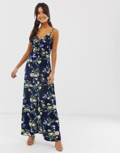 Brave Soul cami strap maxi dress in navy floral