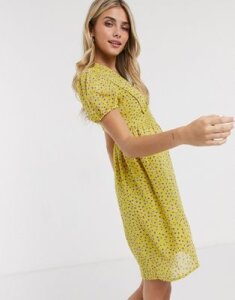 Brave Soul cassie skater dress in yellow floral print