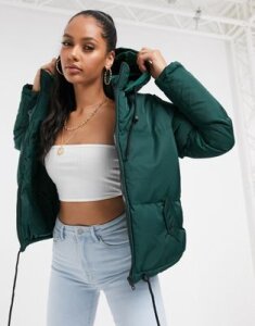 Brave Soul cello hooded puffer jacket-Green