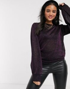 Brave Soul costa magenta metallic sweater with balloon sleeve in black-Blue
