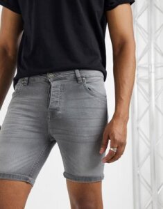 Brave Soul denim skinny fit shorts in gray
