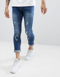 Brave Soul Fade Out Distressed Skinny Jeans-Blue