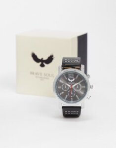 Brave Soul faux leather strap watch in black with silver dial