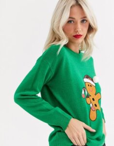 Brave Soul gingerbread christmas sweater with sequin detail-Green