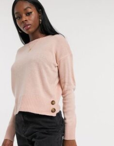 Brave Soul harlow crew neck sweater with button detail in pink