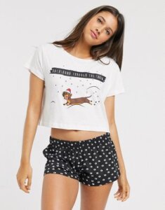 Brave Soul Holidays dachshund shorts pyjama set-Black