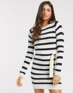 Brave Soul miami belted sweater dress in stripe-Multi