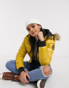 Brave Soul northwich padded coat in shine effect-Yellow