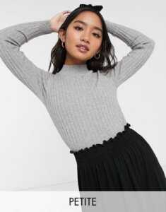 Brave Soul Petite cain cropped ribbed sweater-Gray