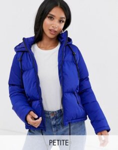 Brave Soul Petite cello hooded puffer jacket-Blue