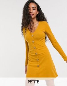 Brave Soul Petite skyla rib dress with button front-Yellow