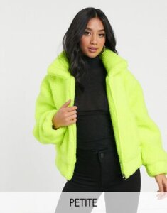 Brave Soul Petite tallie jacket in neon borg-Multi