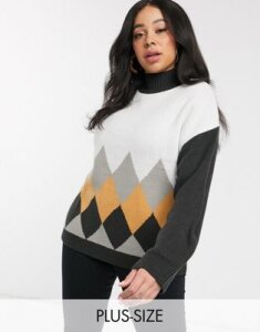 Brave Soul Plus cluster sweater in diamond knit-Multi