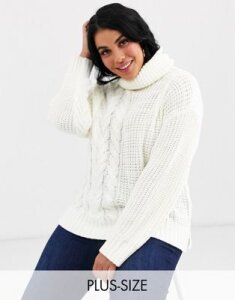 Brave Soul Plus opium sweater in patchwork cable knit-White