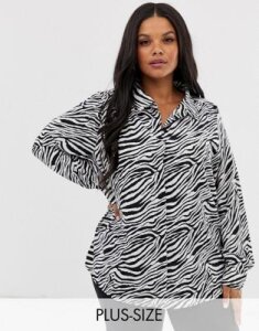 Brave Soul Plus shirt in zebra print-Multi