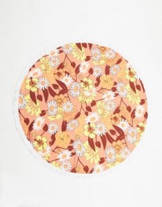 Brave Soul round beach towel in retro floral-Brown